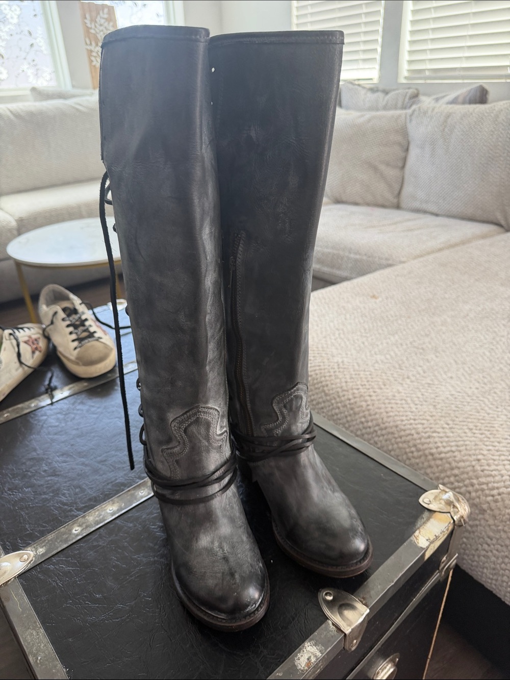 Freebird by Steven Tall Lace-Up Boots in Gray with Burgundy Interior - Picture 3 of 8